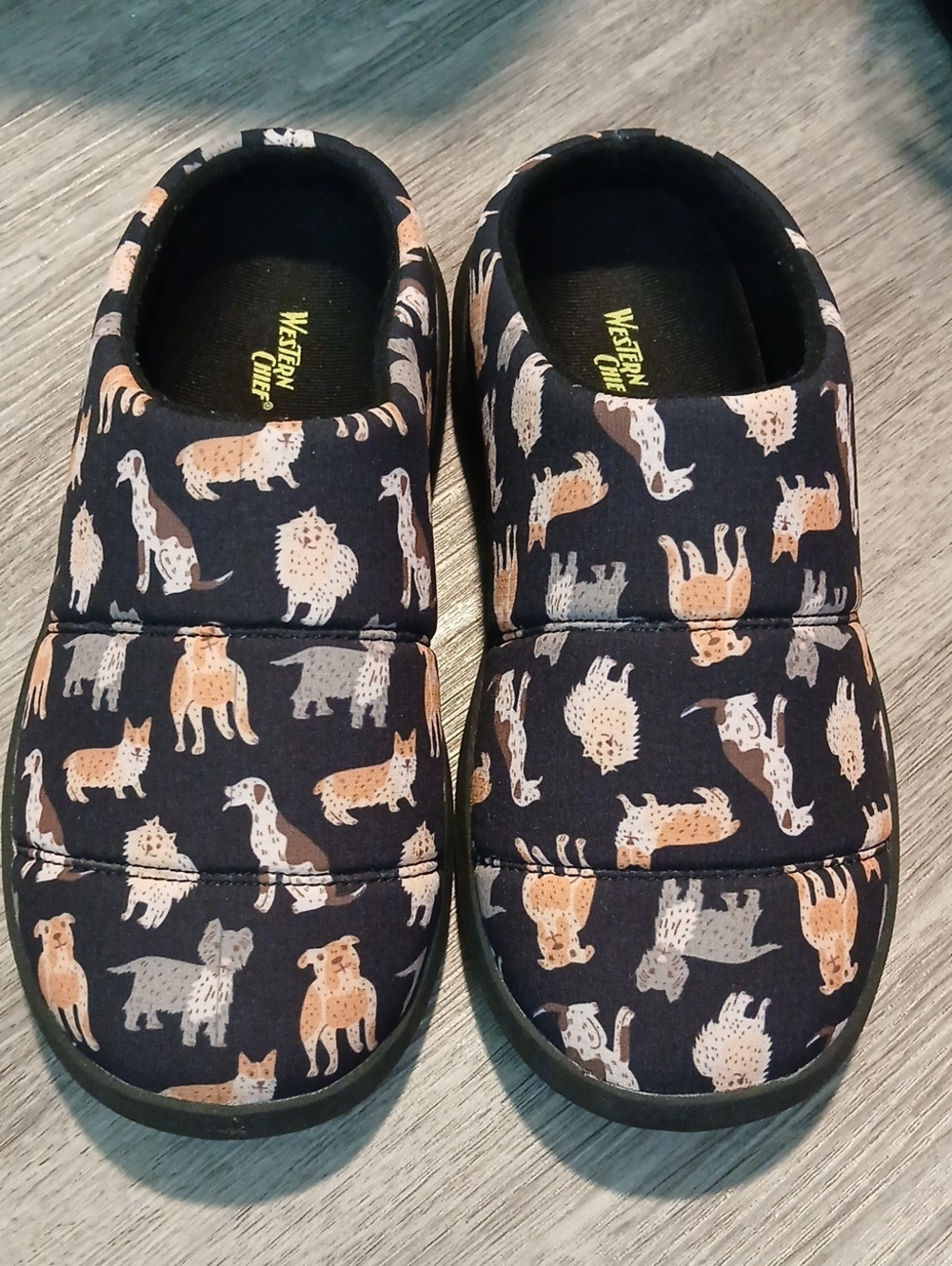 Western Chief Black Kids Slip-On Shoes with Dog Pattern